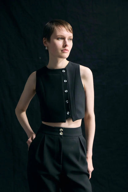 Cropped Pant Sleeveless Vest Suit