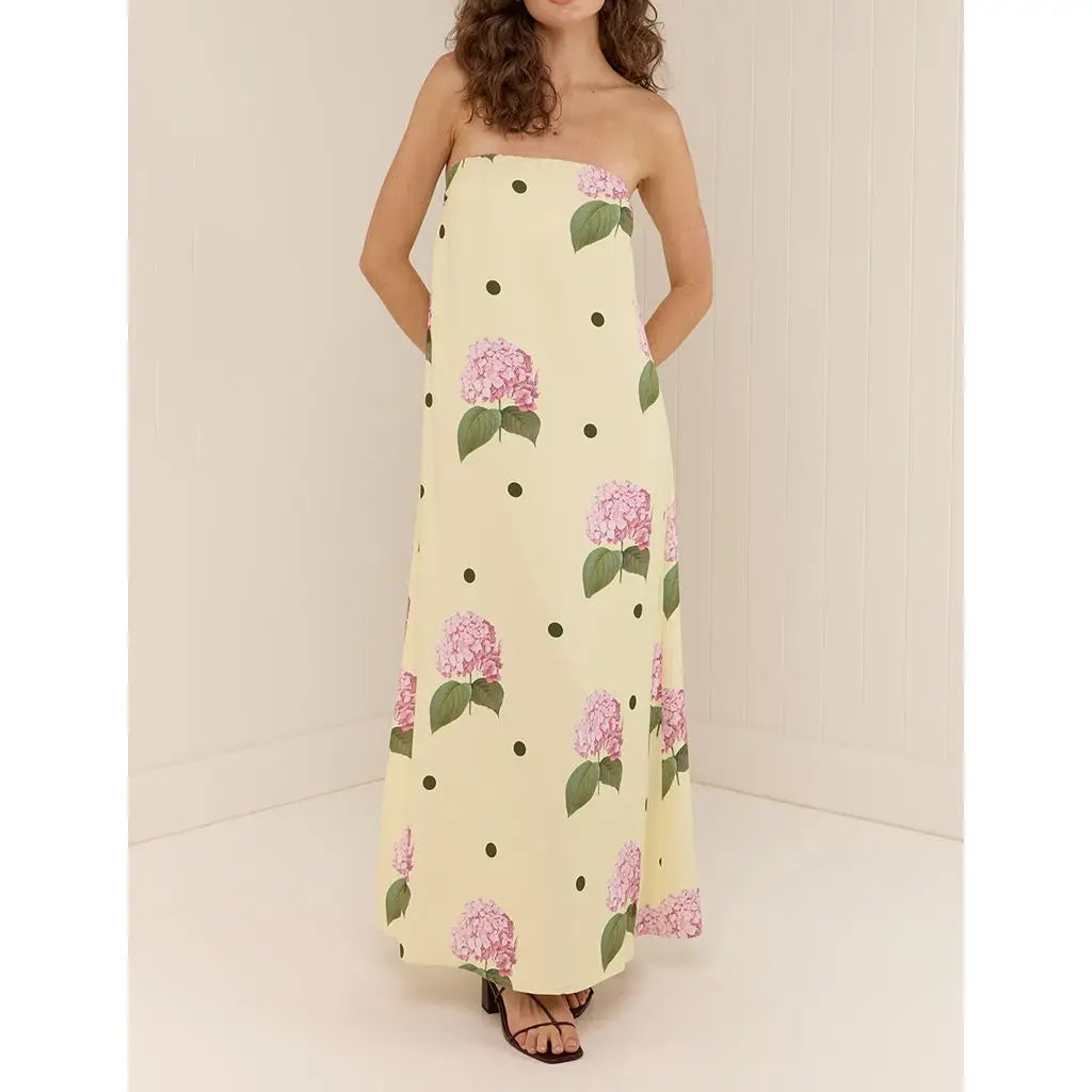 Strapless Loose Fit Tube Floral Dress