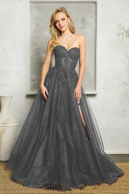 Navy Blue Lace Tulle Prom Dress
