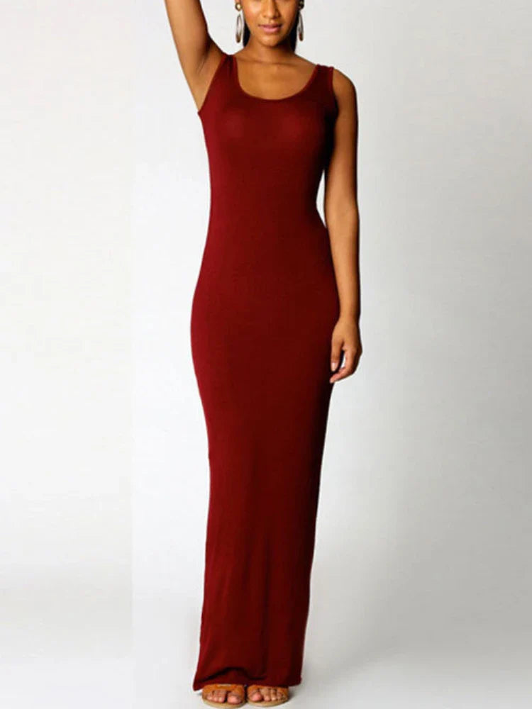 Solid Sleeveless Bodycon Maxi Dress