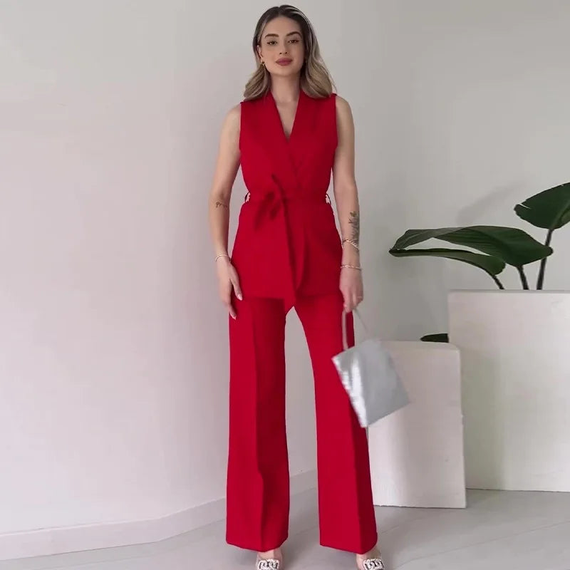 Sleeveless Long Pant Slim Suit