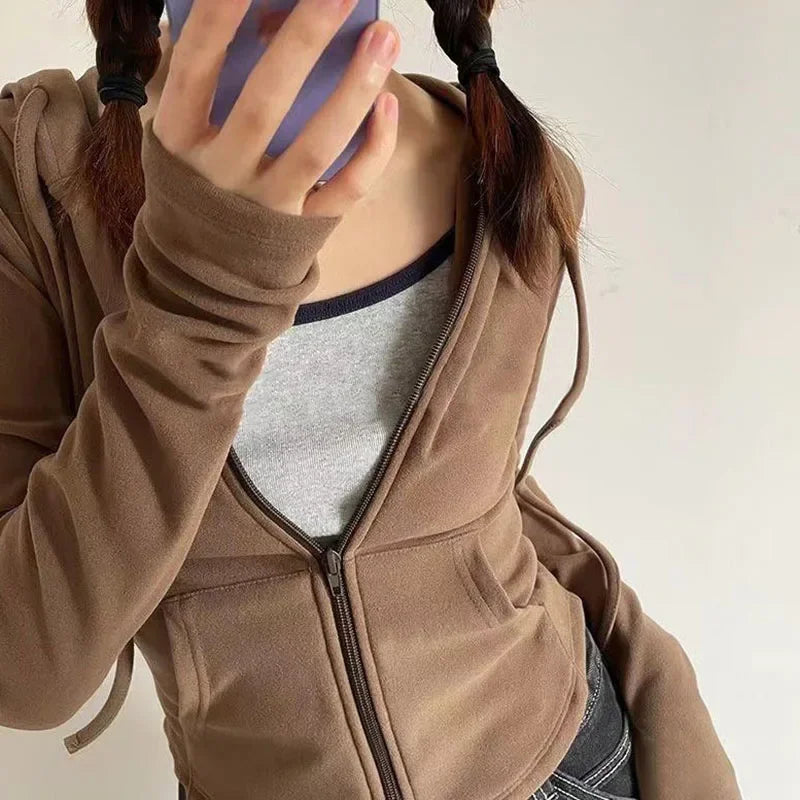 Cropped Slim Zip Up Hoodie