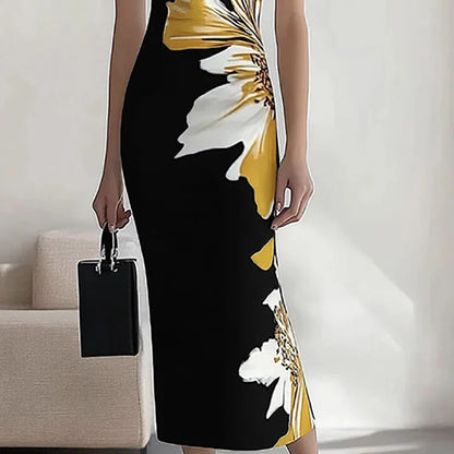 V Neck Office Maxi Floral Dress