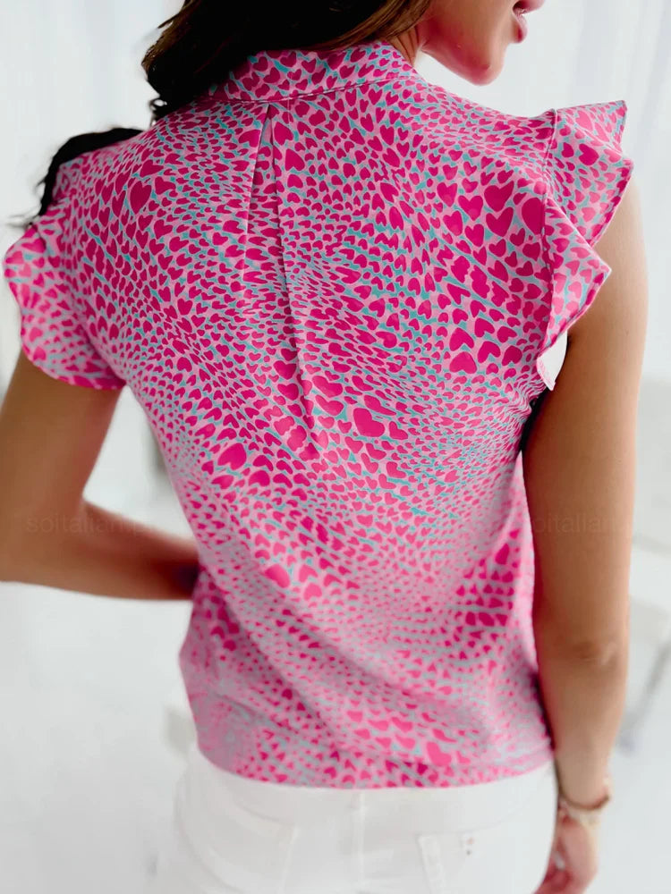 Sleeveless Ruffle Stitching V-neck Blouse