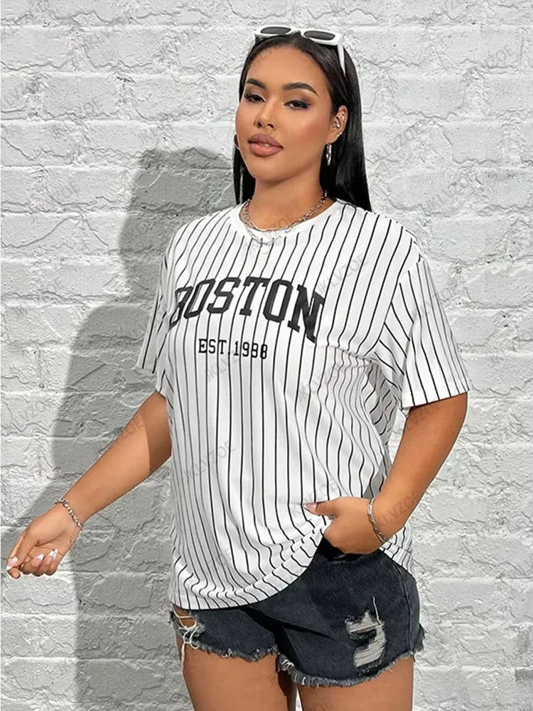 Stripe Print Oversized T-shirt