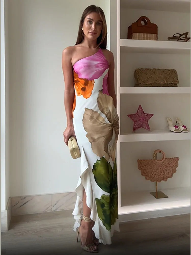 Irregular Curling Edge Floral Dress