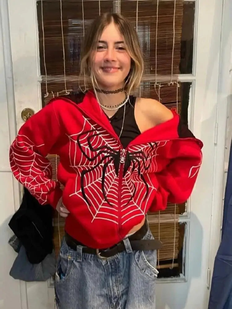 Gothic Spider Web Zip Up Hoodie