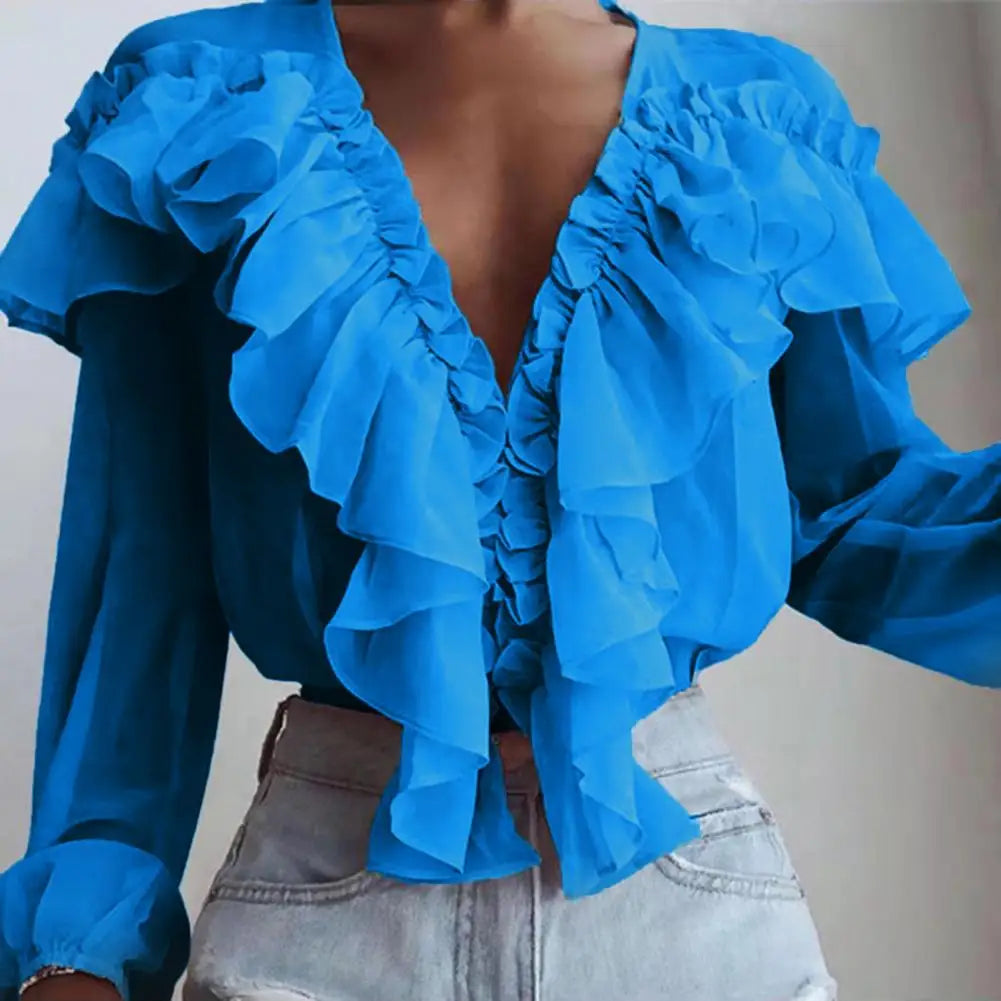 French Style Ruffle Collar Chiffon Blouse