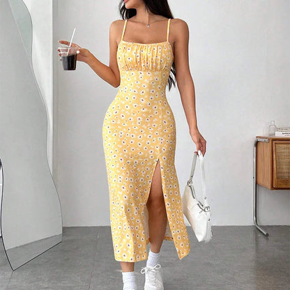 Backless Solid Color Slim Suspender Slip Dress