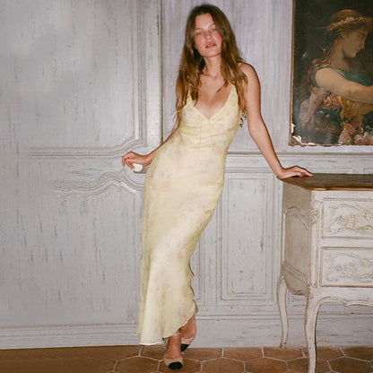 Cami Slim Bow Backless Spaghetti Floral Dress