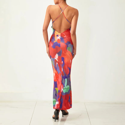 Lace Trim Leopard Patchwork Floral Dress