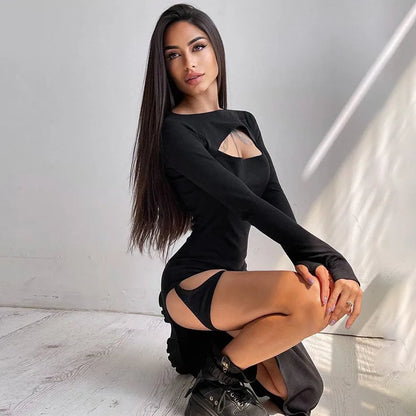 Hollow Split Knit Y2K Midi Dress