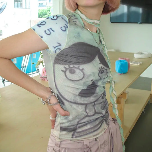 Grunge Aesthetics Mesh Sheer Top