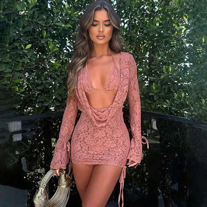 Strapless Lace Backless Party Mini Dress