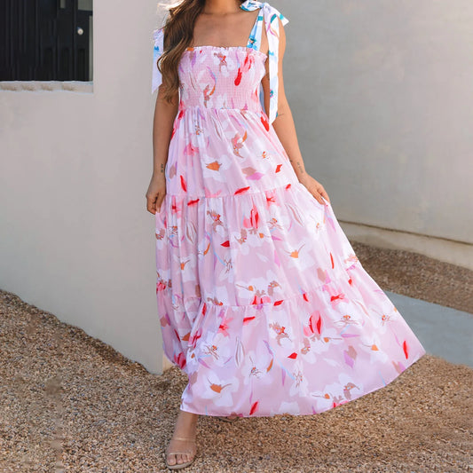 Floral Ruffle Smocked Flowy Midi Dress