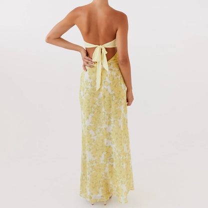 Cutout Tie-up Strapless Floral Dress