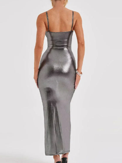 Patent Leather Sleeveless Maxi Dress