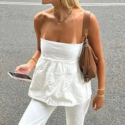 Solid Color Sleeveless Street Strapless