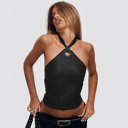 Vintage Halter Bandage Leather Backless Cami Top