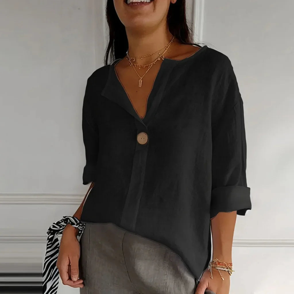 Summer V-neck Button Tee Blouse
