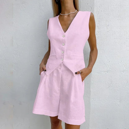 Linen Sleeveless Vest Short Suit