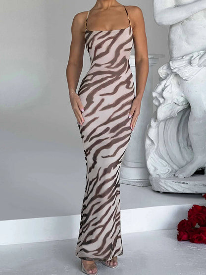Zebra Print Slips Maxi Dress