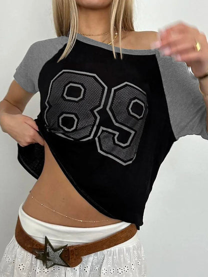 Retro Football Jersey Patchwork Crop Top