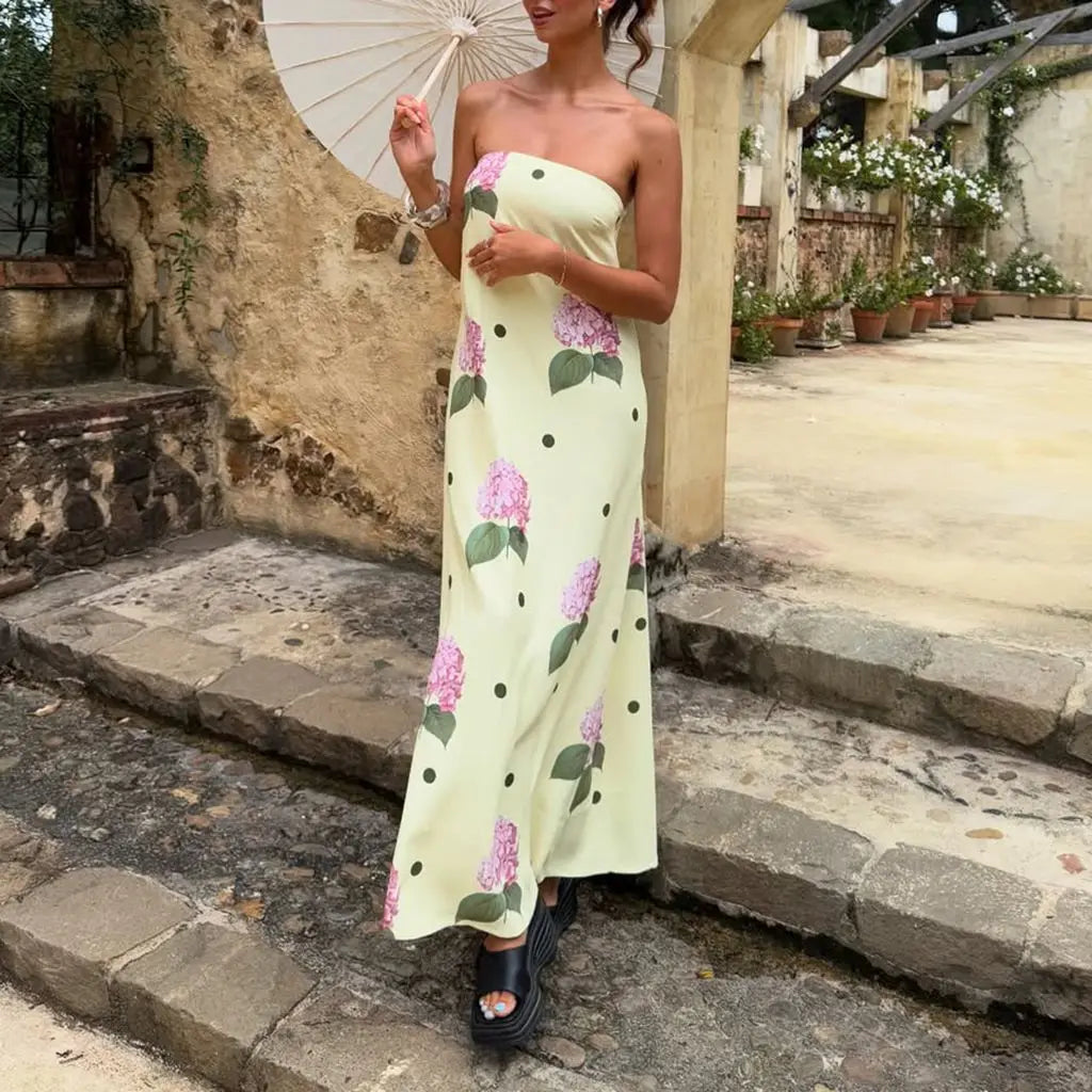 Strapless Loose Fit Tube Floral Dress