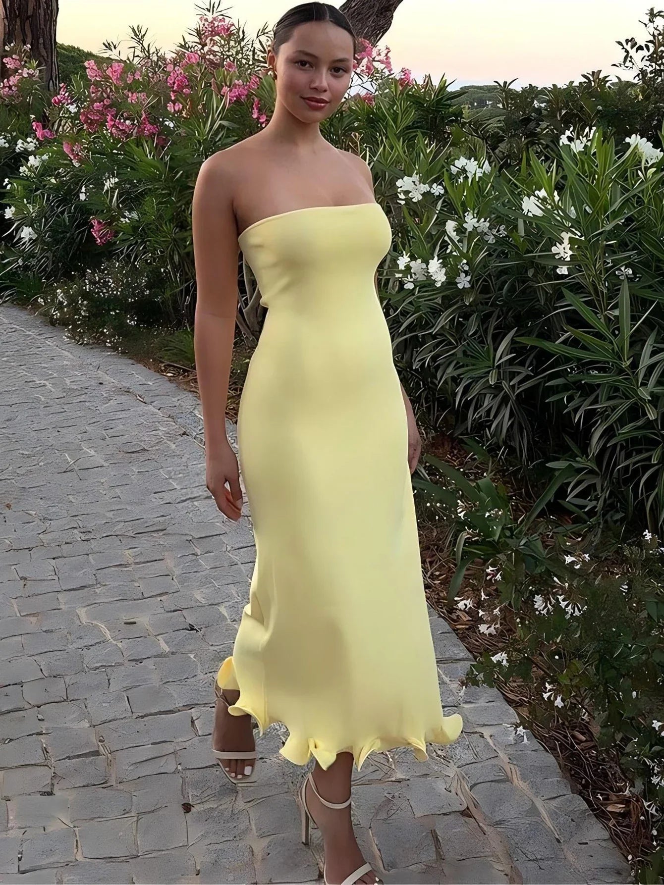 Sleeveless Ruffles Patchwork Bodycon Midi Dress