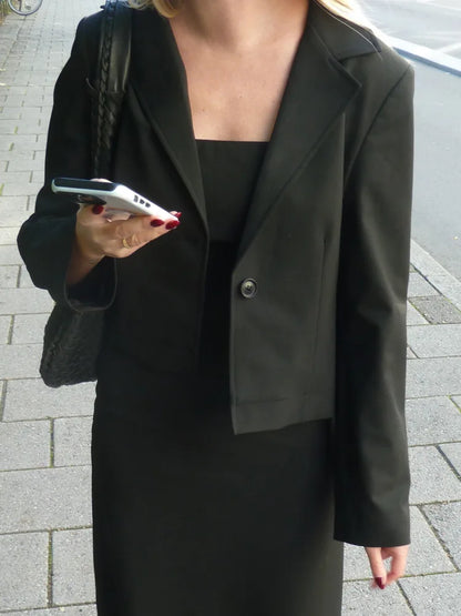 Woven Button Slim Skirt Suit