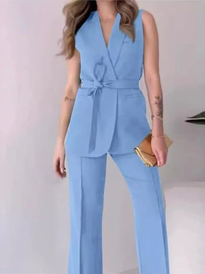 Sleeveless Long Pant Slim Suit