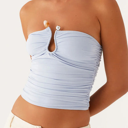 Ruched Metal Clip Front Strapless