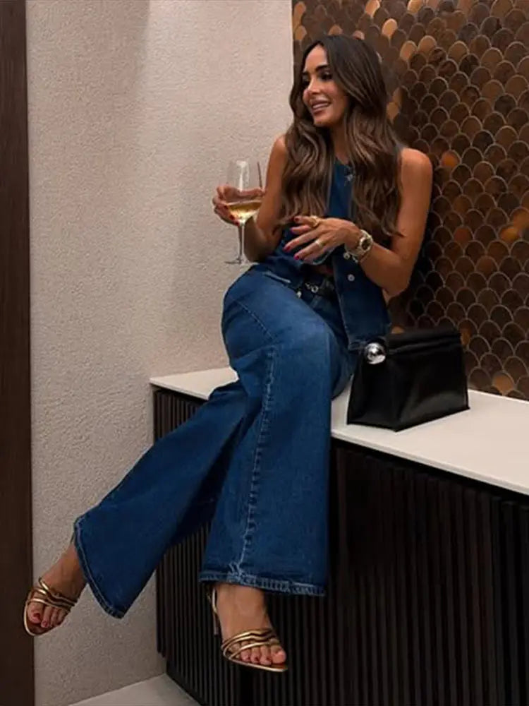 Denim Irregular Vest Jeans Suit