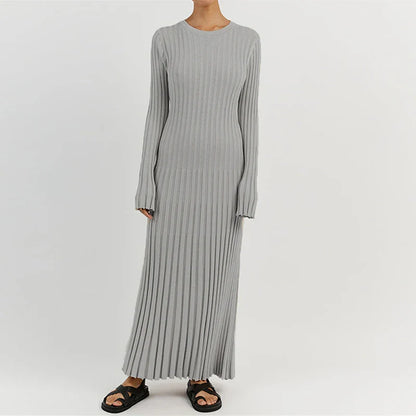 Ribbed Knit Crew Neck Maxi Dress