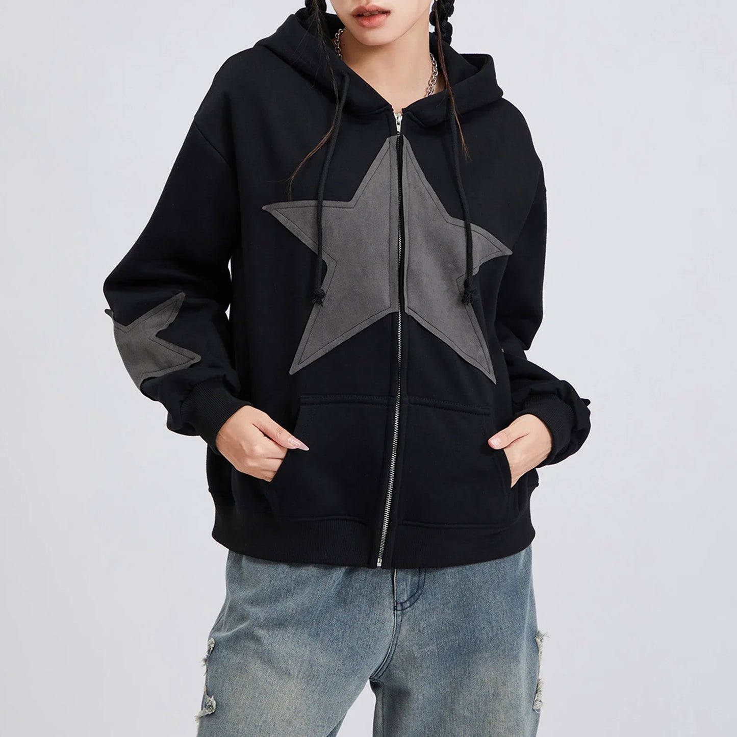Star Print Drawstring Hoodie