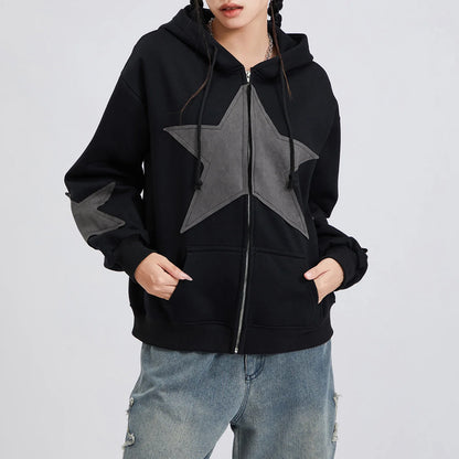 Star Print Drawstring Hoodie