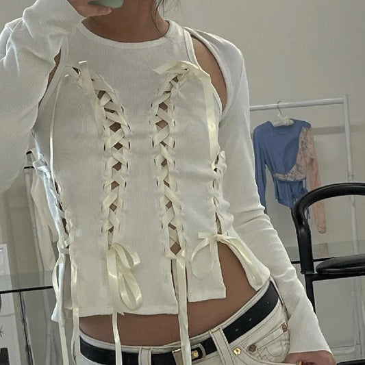 Cross Bandage Irregular Off Shoulder Cami Top