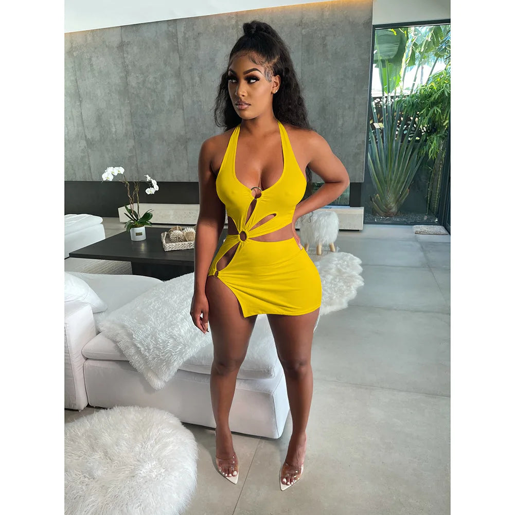 Sleeveless Hollow Milk Silk Party Dress