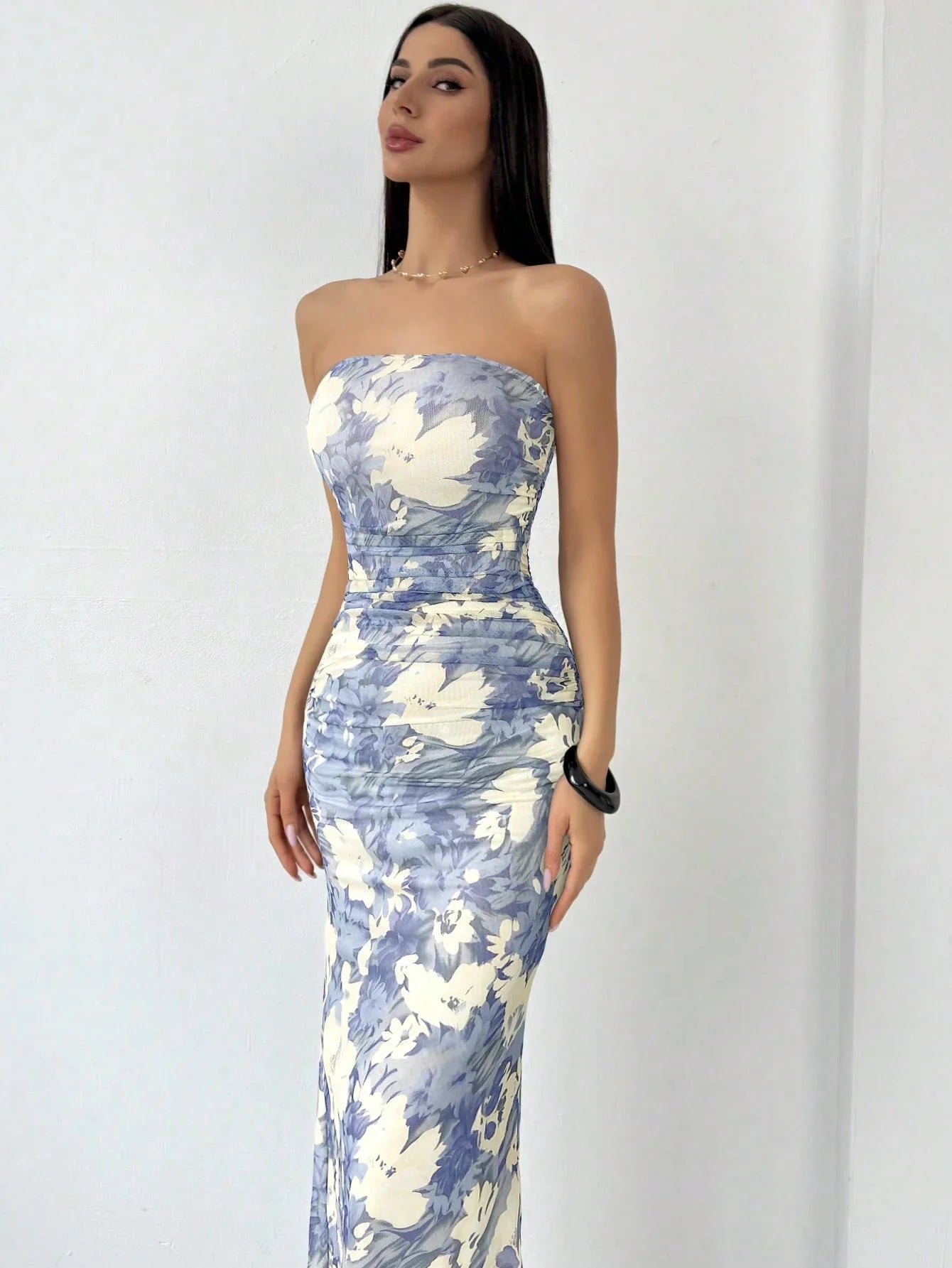 Strapless Hip Wrap Floral Dress