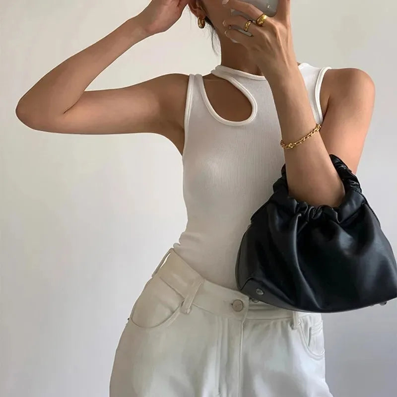 Y2K Casual White Hollow Sleeveless Cami Top