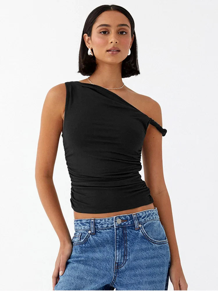 Basic Off-Shoulder Ruched Tank Top