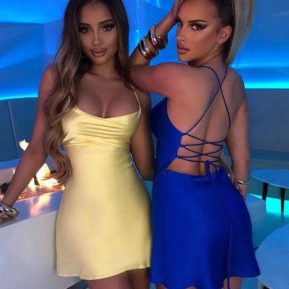 Cross Strap Pleated Lace Mini Dress