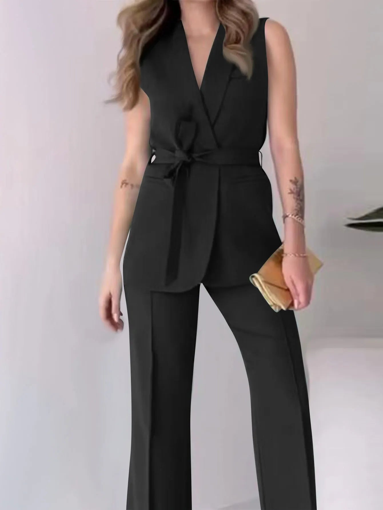Sleeveless Long Pant Slim Suit