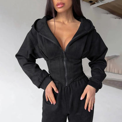 Fish Bone Zipper Slim Hoodie