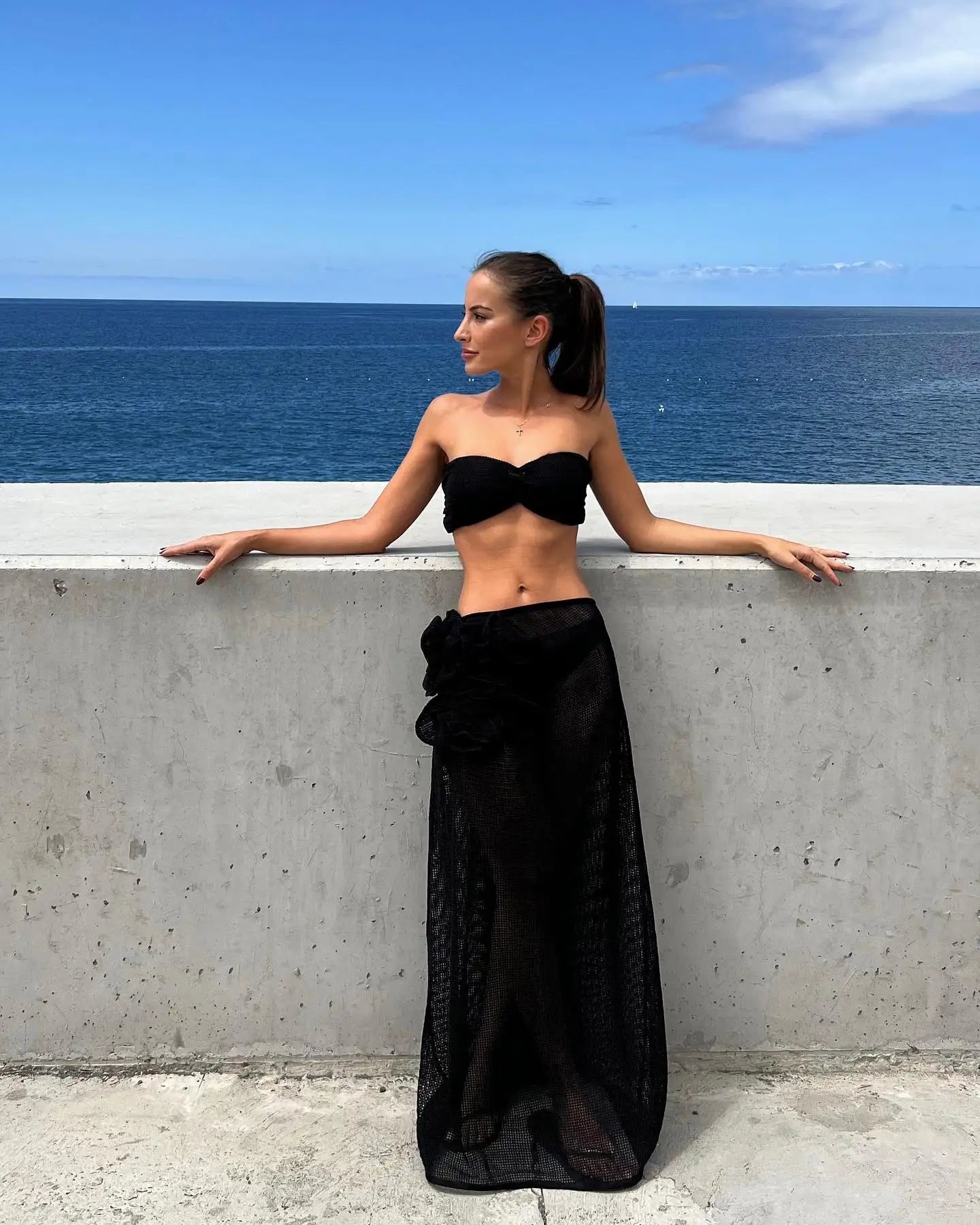 Lace Solid Bikini With Strappy Skirt Three Piece Set