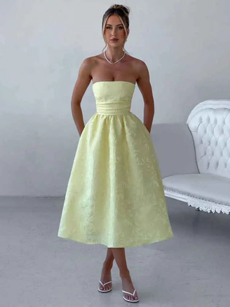 Jacquard Bow Strapless Backless Mini Dress