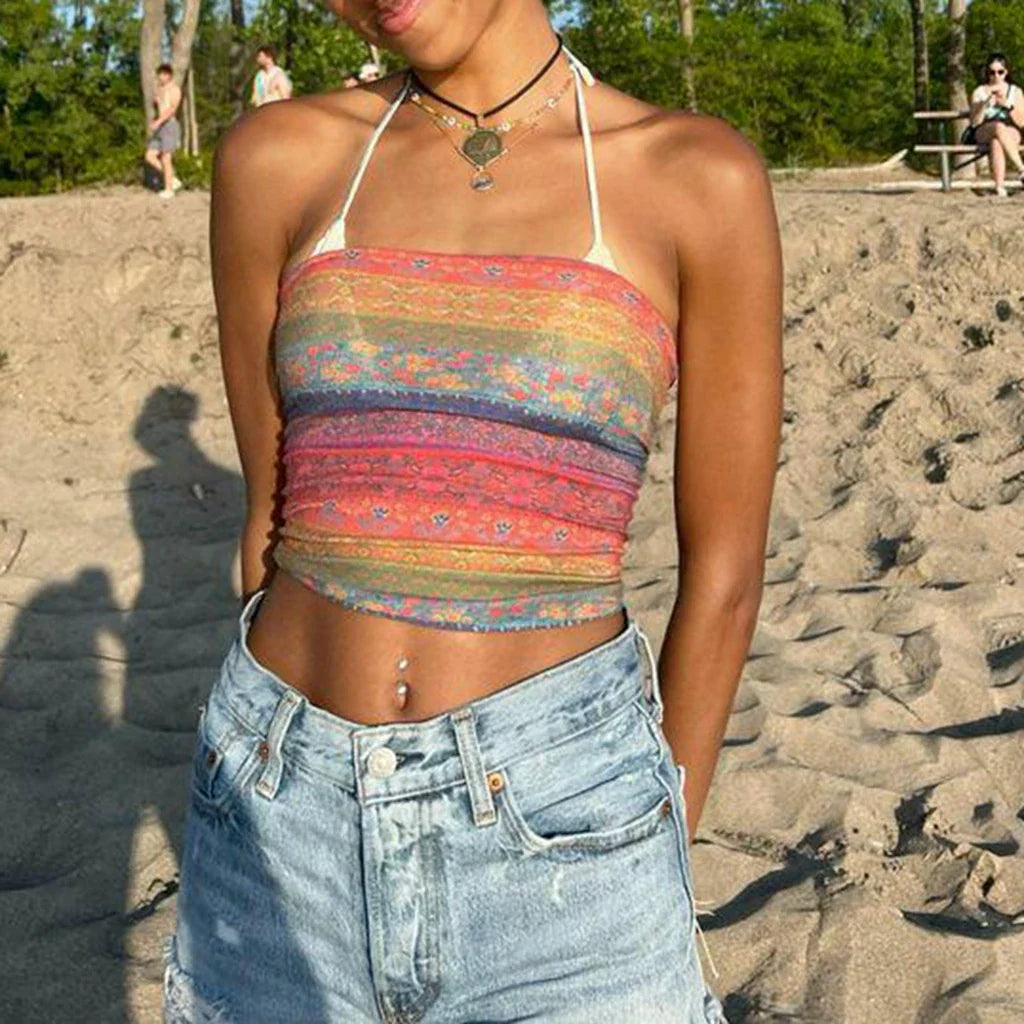 Floral Print Show Navel Strapless