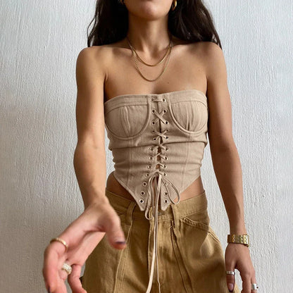 Bandage Corset Tie-up Triangle Strapless