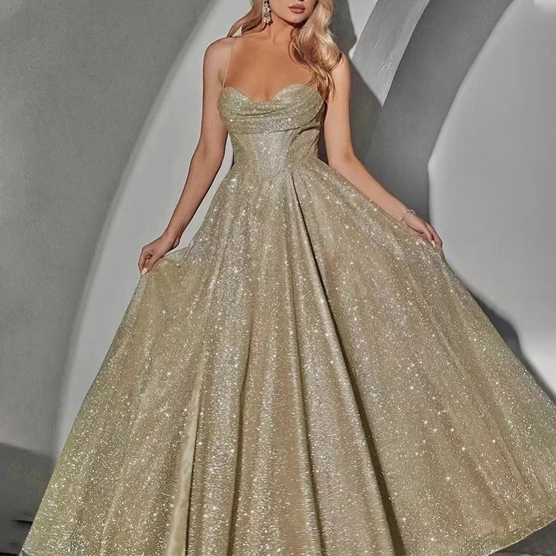 Gold Sparkling Strapless Maxi Dress