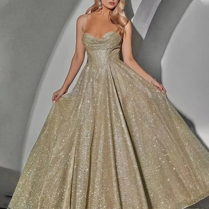 Gold Sparkling Strapless Maxi Dress
